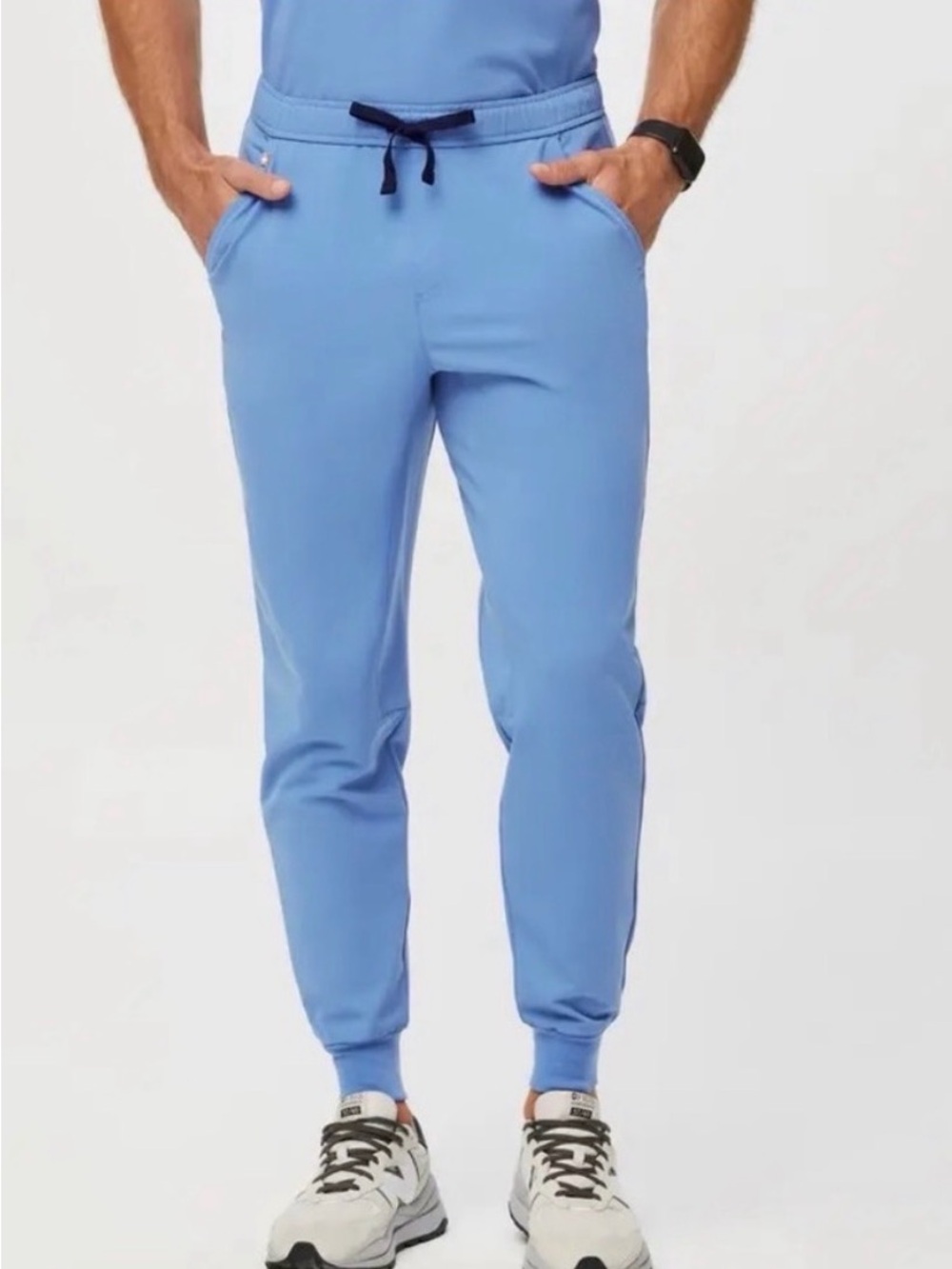 Figs Light Blue Men's Joggers with Navy Drawstring